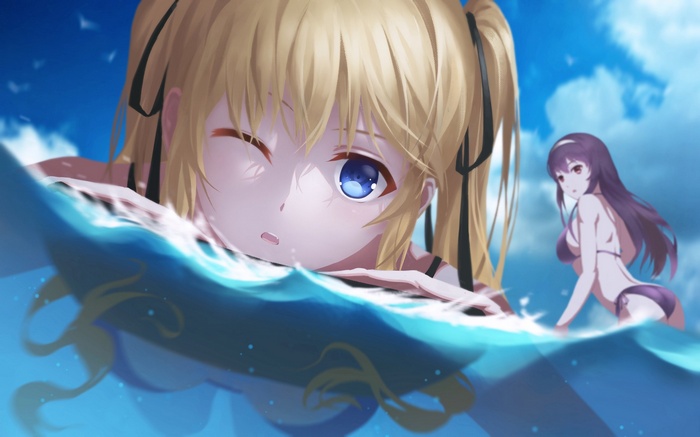 Kasumigaoka Utaha and Sawamura Eriri Spencer in water