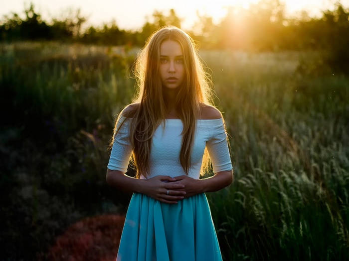 Brunette Open Mouth Women Backlighting Depth Of Field Trees Looking At Viewer Model