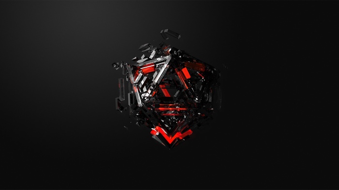 red, cube, black, CGI
