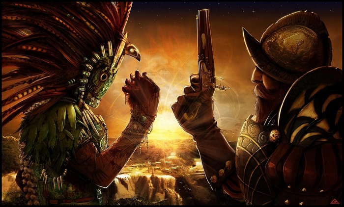 Mexican Warrior and Conquistador Face Off