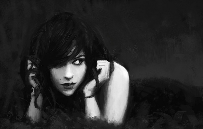 Monochrome artwork of a woman