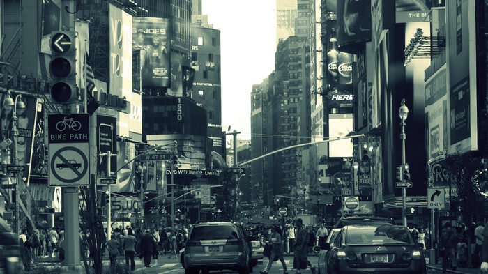 Times Square, New York City Street Scene with Billboards and Traffic