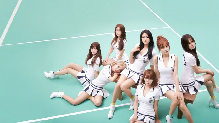 AOA K-pop girl group posing on a court