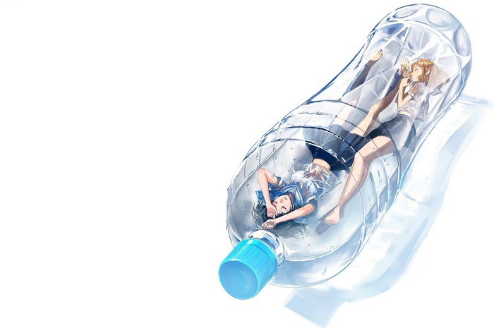 Anime girls inside a water bottle