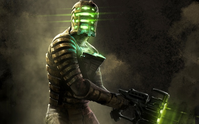 Isaac Clarke from Dead Space holding a plasma cutter