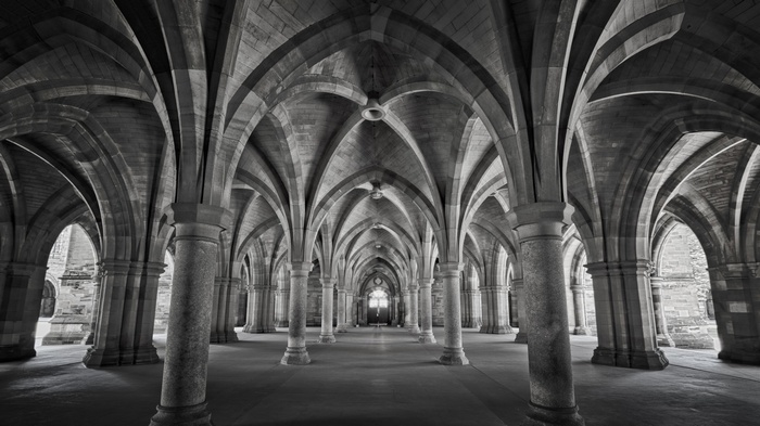 University of Glasgow's Cloisters in monochrome