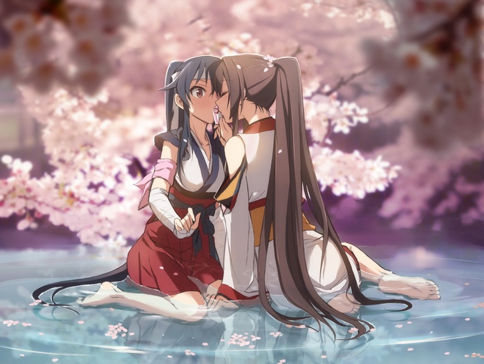 Yamato and Yahagi from Kantai Collection sharing a moment