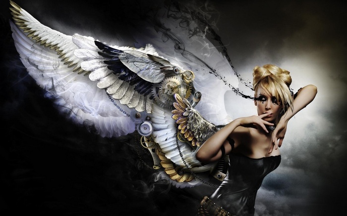 Steampunk woman with robotic wings