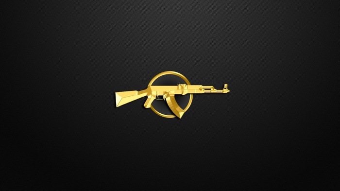 Golden AK-47 rifle in a circle