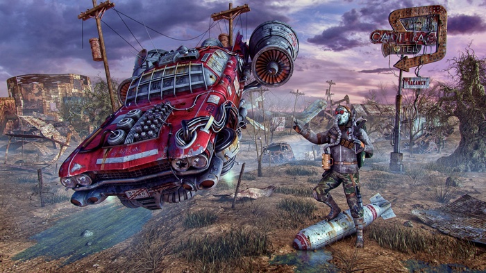 Fallout 4 Flying Car and Survivor at Cadillac Motel