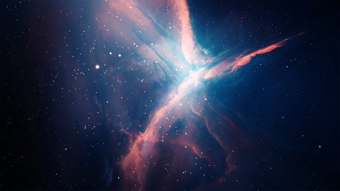 Cosmic nebula with stars and galaxies