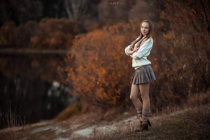 smiling, portrait, women, skirt, socks, women outdoors, blonde