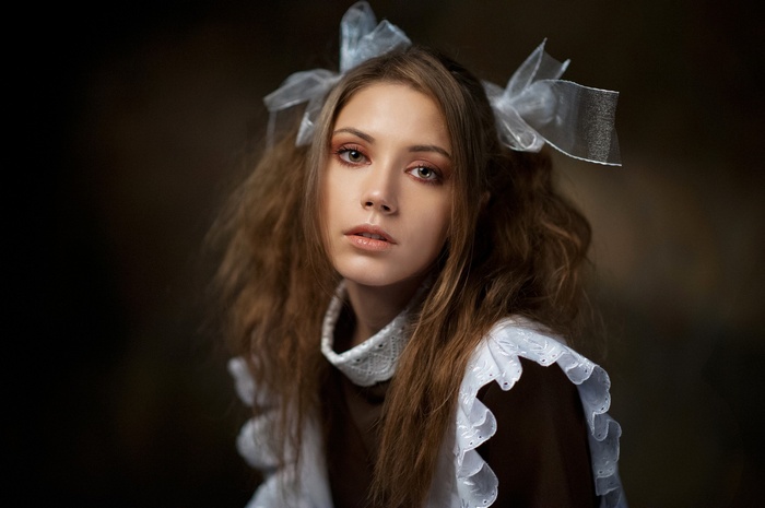 Ksenia Kokoreva in a schoolgirl uniform