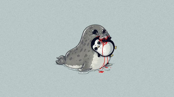 Seal eating a bloody penguin