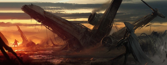 Star Wars X-wing wreck at sunset