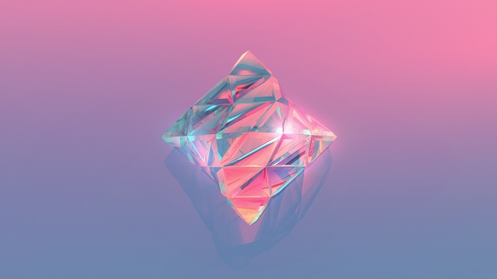 Abstract geometric crystal with pink and blue gradient background