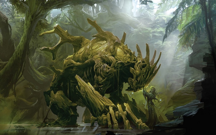 Guild Wars 2: A Treant and a Sylvari in a Forest