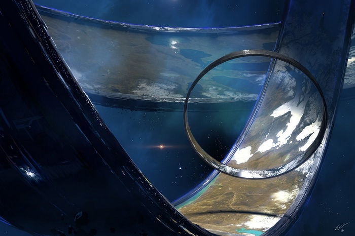 Halo Ringworld in deep space with a smaller ring