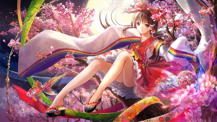Hakurei Reimu in a Cherry Blossom Forest