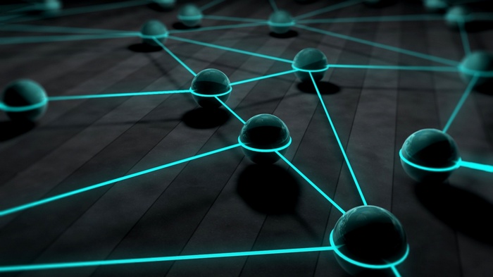 Abstract network of glowing spheres and lines