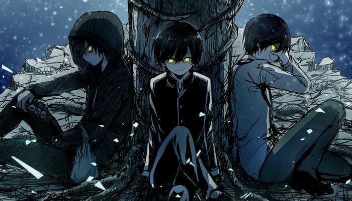 Otosaka Yuu and two other boys sitting by a tree