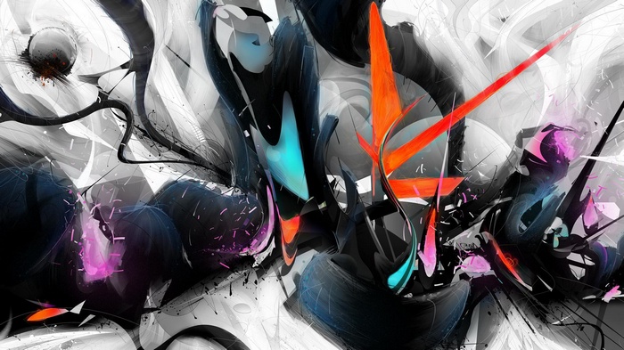 Abstract digital art with paint splatter