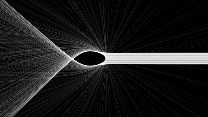 Abstract digital art with white lines on black background