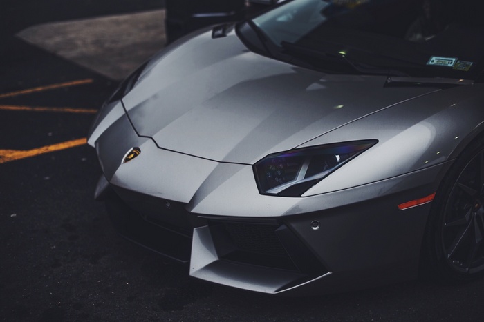 Gray Lamborghini Aventador front view