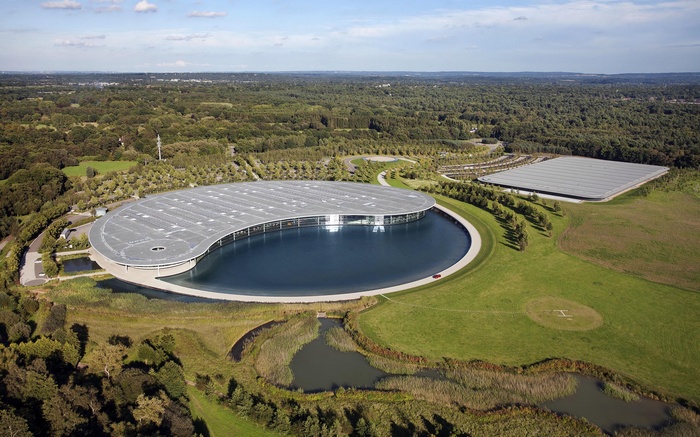 Aerial view of McLaren Technology Centre in England