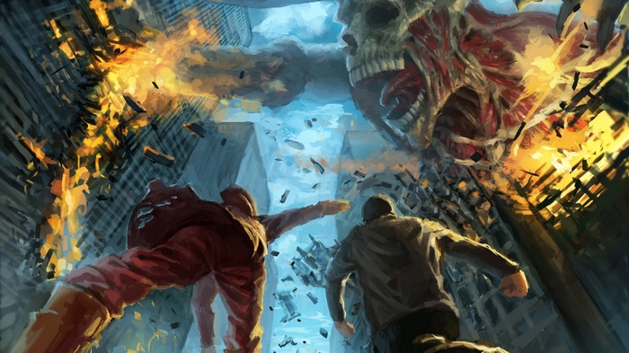 Titans Attack City in Shingeki no Kyojin