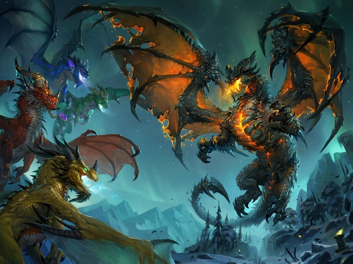 World of Warcraft Dragons in a Snowy Landscape