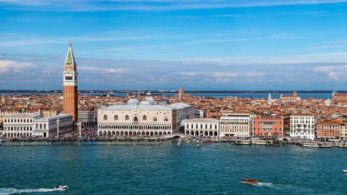 Venice cityscape with St Mark's Campanile and Doge's Palace