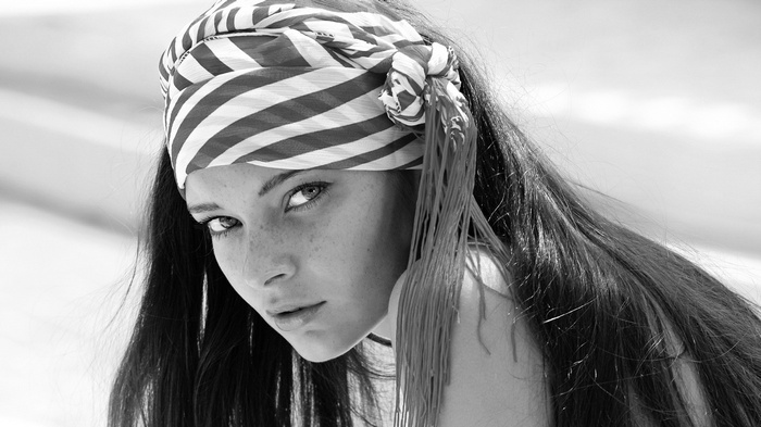 Woman with striped headscarf