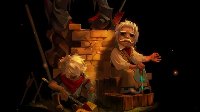 Bastion characters sitting by a wall