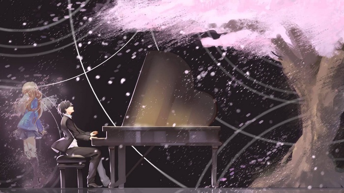 Arima Kousei plays piano with Kaori Miyazono's ghost