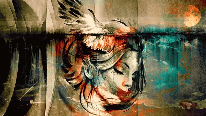 Abstract portrait of a woman with wings