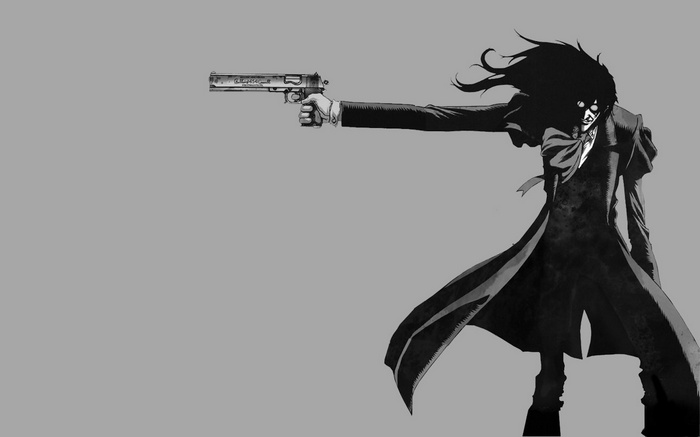 Alucard from Hellsing holding a gun