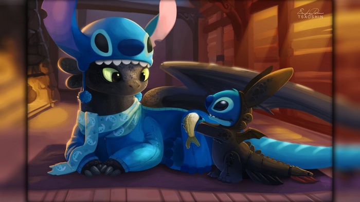 Toothless, dragon, Lilo and Stitch, How to Train Your Dragon, Stitch