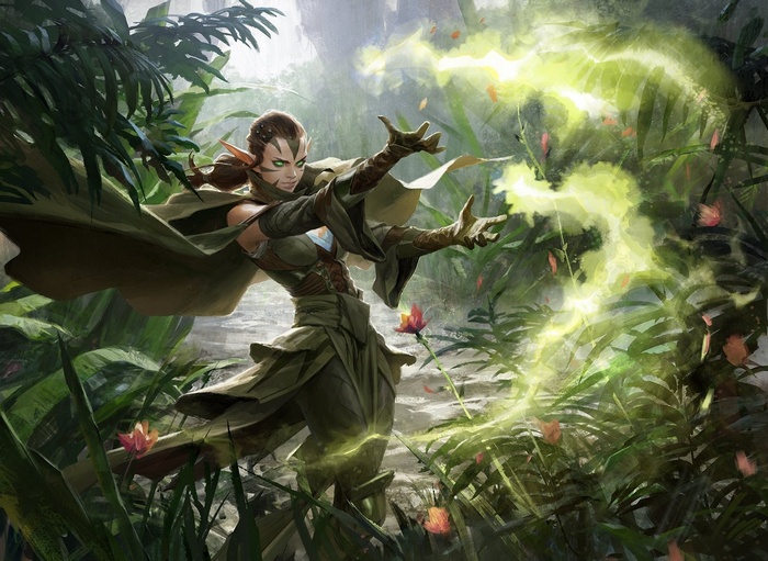 Magic: The Gathering Elf Casting Spell in Forest