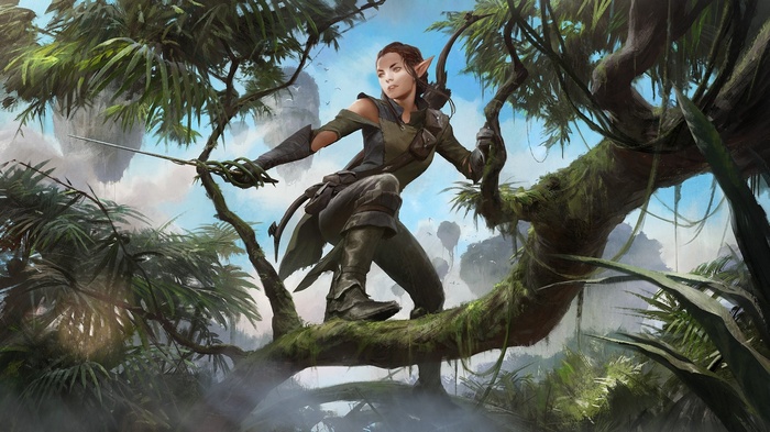 Magic: The Gathering Elf Warrior on a Tree Branch