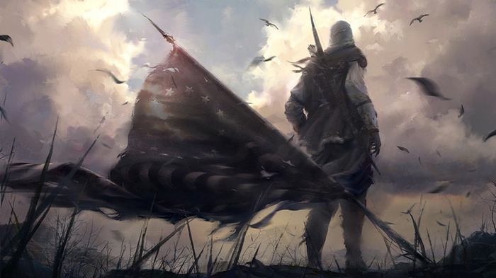 Assassin's Creed concept art with tattered flag
