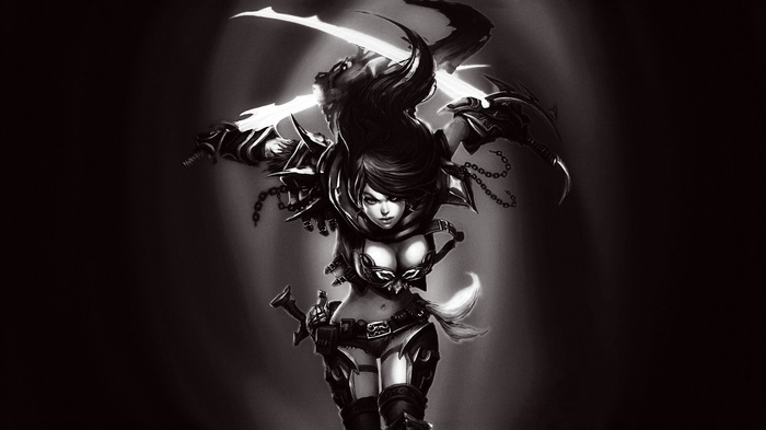 Anime woman with swords and armor
