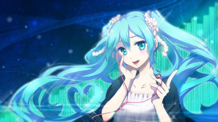 Hatsune Miku with headphones and blue background