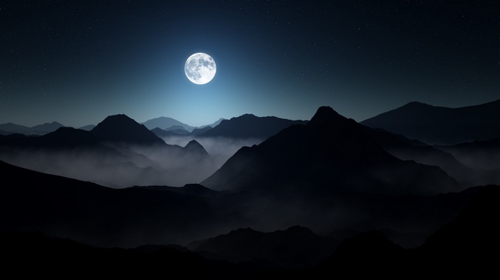 Moonlit Mountains Under a Starry Night Sky