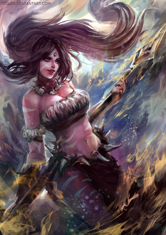 Nidalee from League of Legends with a spear