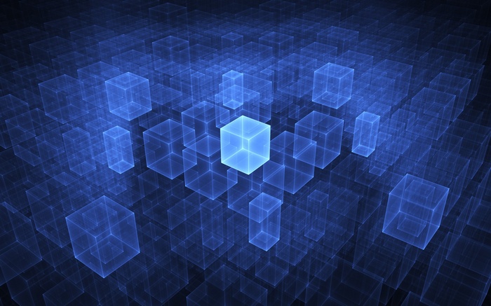 Abstract 3D blue cubes in a grid formation