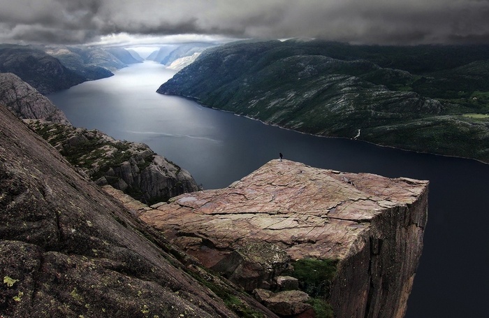 rock, clouds, fjord, Norway, landscape, nature, Preikestolen, mountains