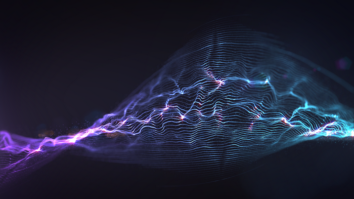 Abstract digital art wireframe with purple and blue light