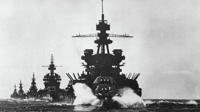 United States Navy Battleships in formation during World War II