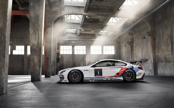 BMW M6 GT3 race car in industrial building